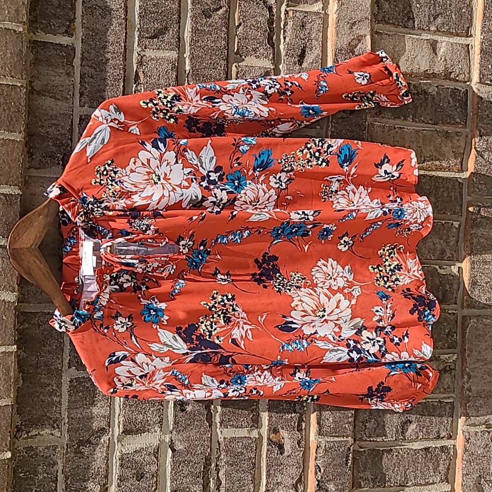 LOFT Burnt Orange Floal Blouse Small SP